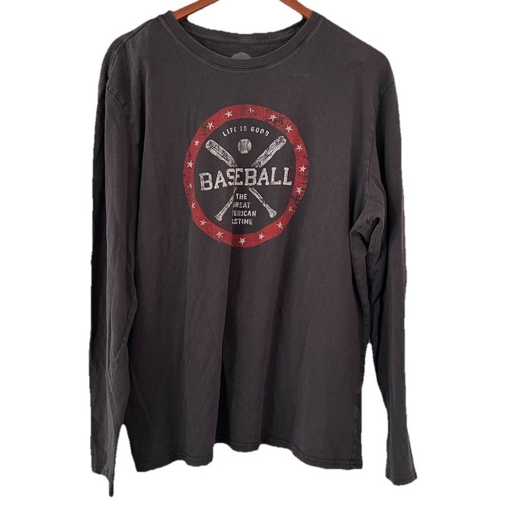 Life Is Good Men's Smooth Tee Size Large Baseball‎ Great American Pastime Gray